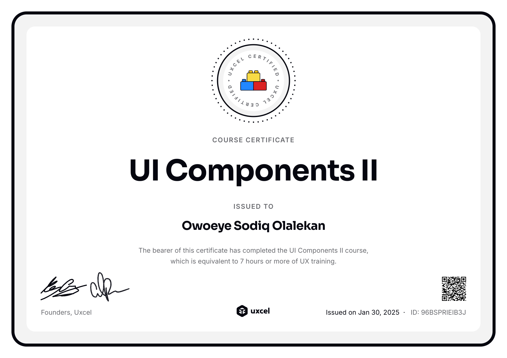 Owoeye Sodiq Olalekan's certificate